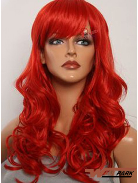 Wavy With Bangs Lace Front Fashion 20 inch Red Long Wigs