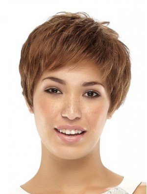 Cropped Boycuts Straight Brown Popular Synthetic Wigs