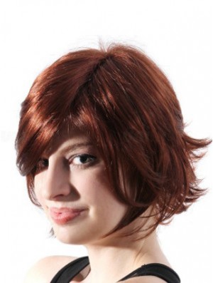 Chin Length Layered Wavy Auburn Natural Synthetic Wigs