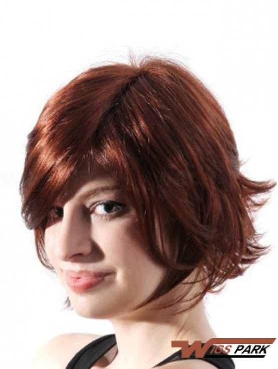 Chin Length Layered Wavy Auburn Natural Synthetic Wigs