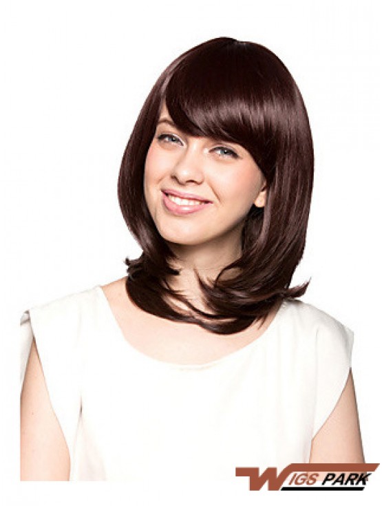 Shoulder Length With Bangs Wavy Auburn Beautiful Synthetic Wigs