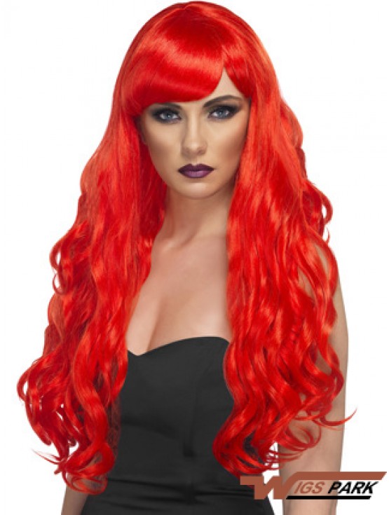 Wavy With Bangs Lace Front Incredible 24 inch Red Long Wigs