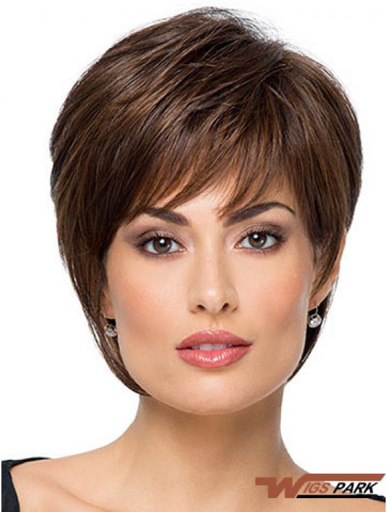 Suitable 8 inch Straight Brown With Bangs Short Wigs