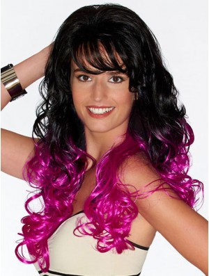 Curly Suitable 22 inch Ombre/2 Tone With Bangs Long Wigs