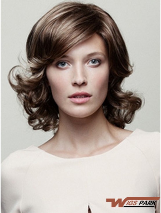 Classic Brown Wavy Chin Length 10 inch Top Medium Wigs