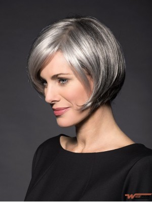 Lace Front 8 inch Short Synthetic Straight Grey Wigs For Women