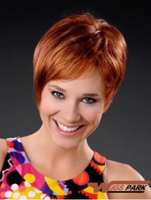 Copper Short Synthetic 8 inch Straight Boycuts Front Lace Wig