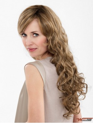 Brown Long Synthetic 20 inch Curly With Bangs Cheap Lace Front Wigs