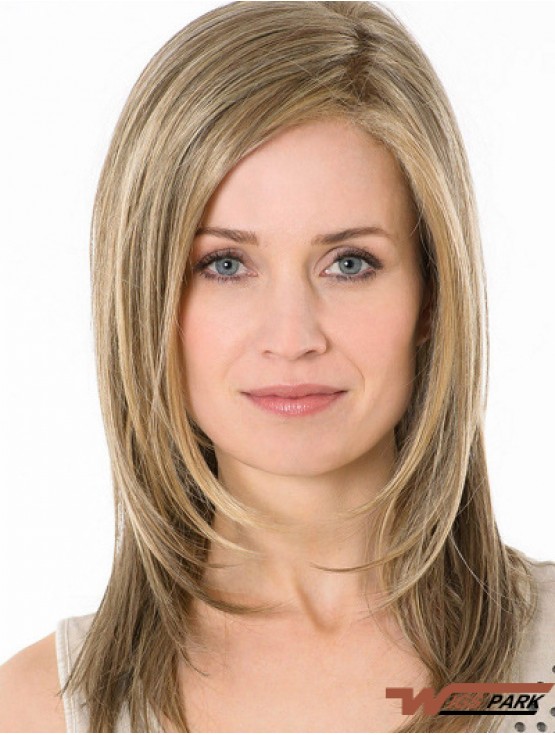 Blonde Without Bangs Long 14 inch Straight Synthetic Monofillament Wigs