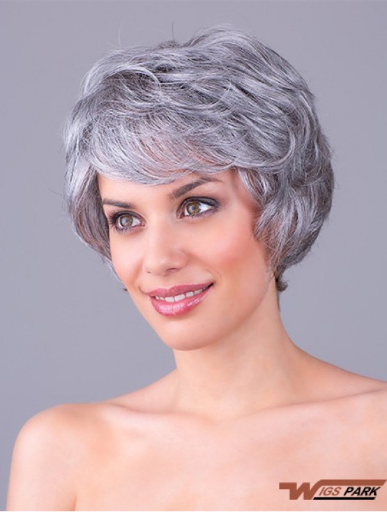 Wavy Grey 8 inch Grey Synthetic 100% Hand-tied Short Cheap Wigs