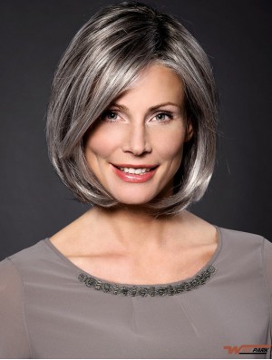 Straight Grey 10 inch Grey Synthetic 100% Hand-tied Chin Length Wigs For Women