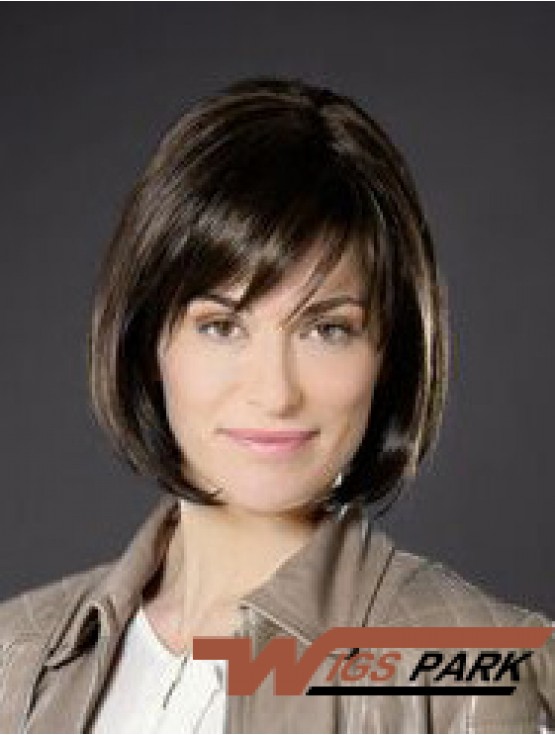 10 inch Straight Brown Synthetic Chin Length Monofilament Bob Cut Wigs