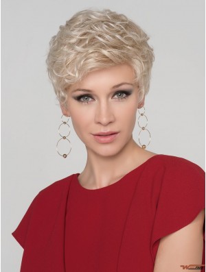 Curly Platinum Blonde Boycuts 4 inch Mono Crown Wigs