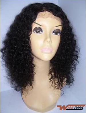 Black Color Shoulder Length Curly Real Hair With Lace Front Wigs For Black African American Women