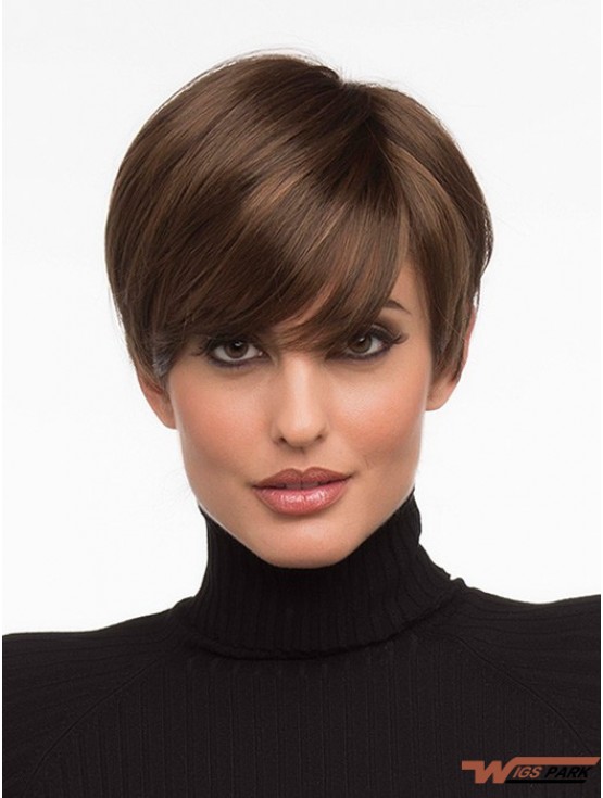 Lace Front Wigs Cropped Length Brown Color Straight Style Boycuts