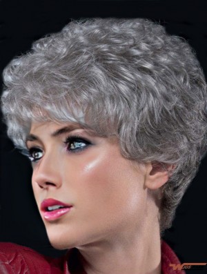 Grey Wigs For Older Women With Lace Front Curly Style Short Length