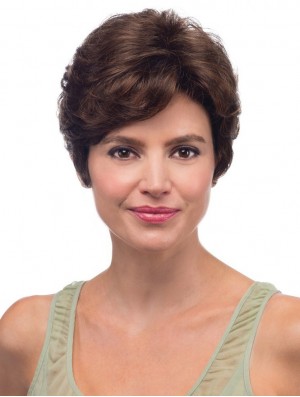 Glueless Lace Front Wigs UK Wavy Style Brown Color Layered Cut