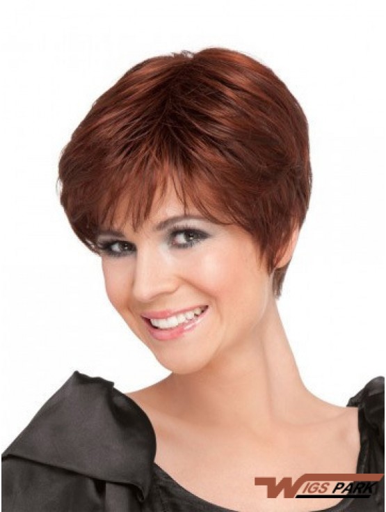 Red 100% Hand Tied Synthetic Short Straight Monofilament Wigs