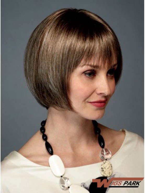 Chin Length Straight Monofilament Brown Trendy Bob Wigs