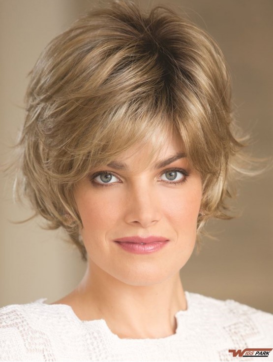 Blonde 8 inch High Quality Short Wavy Layered Lace Wigs