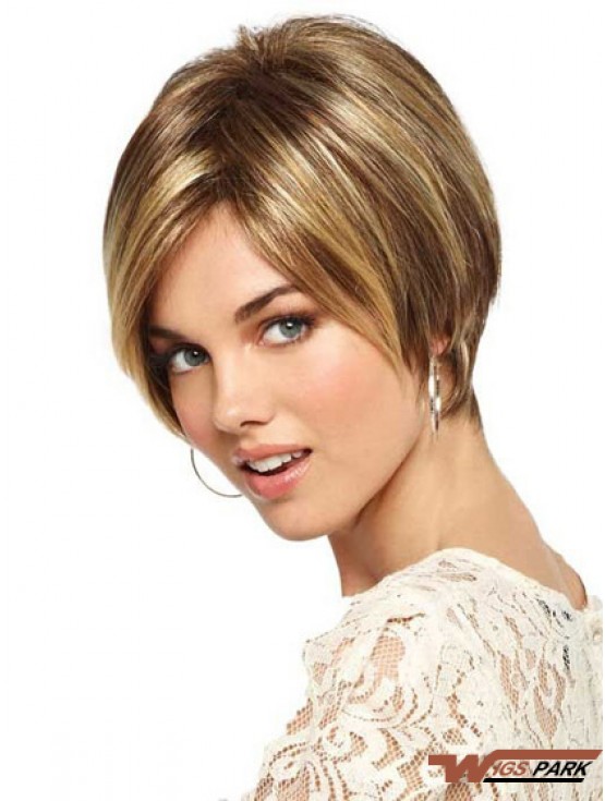 Short Straight Monofilament Blonde Sleek Bob Wigs