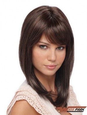 Straight With Bangs Shoulder Length Brown Cheapest Lace Front Wigs