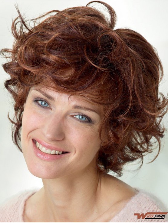 Curly With Bangs Shoulder Length Auburn Popular Lace Front Wigs