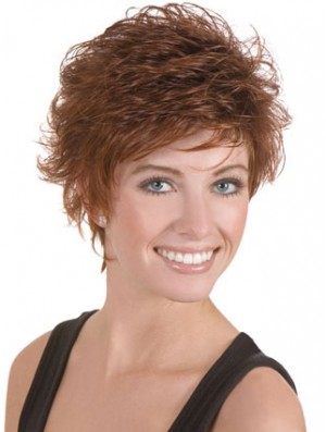 Discount Brown Cropped Wavy Boycuts Lace Front Wigs