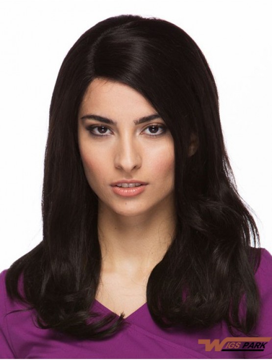 Black 14 inch Cheapest Long Straight Without Bangs Lace Wigs