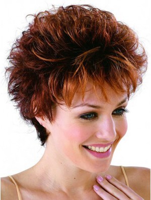 Classic Cropped Wavy Auburn Synthetic Petite Monofilament Wigs