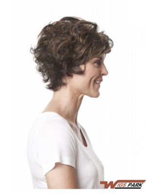 Short Curly Layered Brown Top 100% Hand-tied Wigs