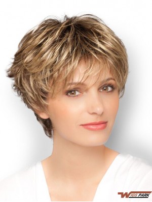 Blonde 8 inch Designed Cropped Wavy Boycuts Lace Wigs