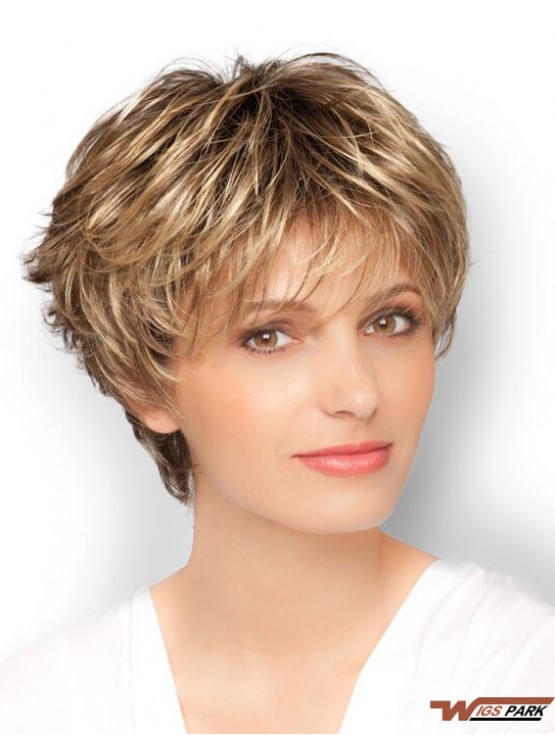 Blonde 8 inch Designed Cropped Wavy Boycuts Lace Wigs