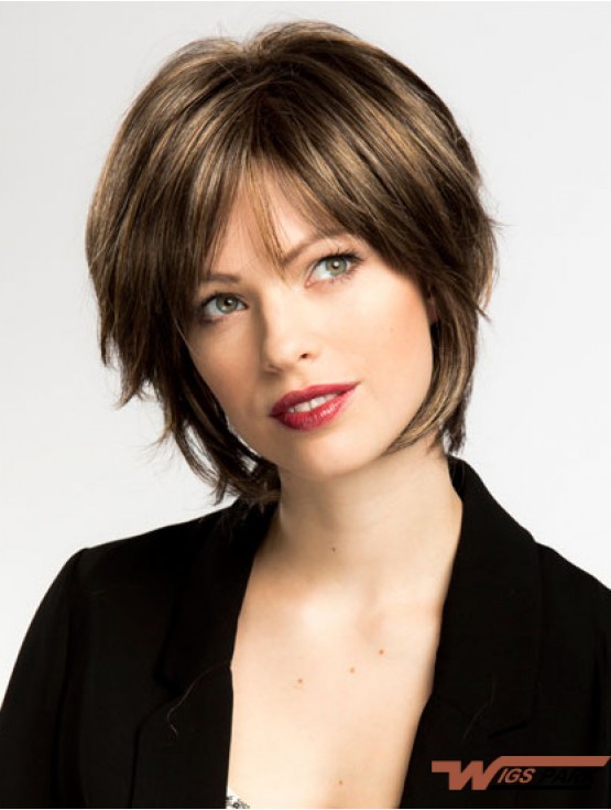 Brown 10 inch Stylish Chin Length Straight Bobs Lace Wigs