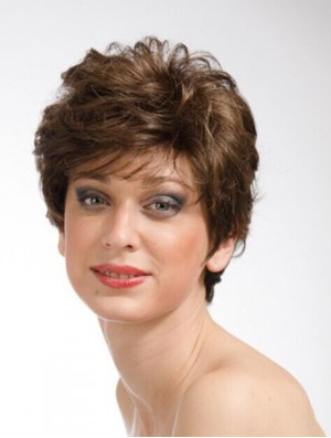 Brown 8 inch Sassy Short Wavy Layered Lace Wigs