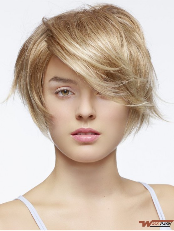 Short Straight Layered Blonde Fashion 100% Hand-tied Wigs