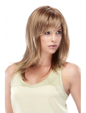 Straight With Bangs Shoulder Length Blonde Designed Lace Front Wigs