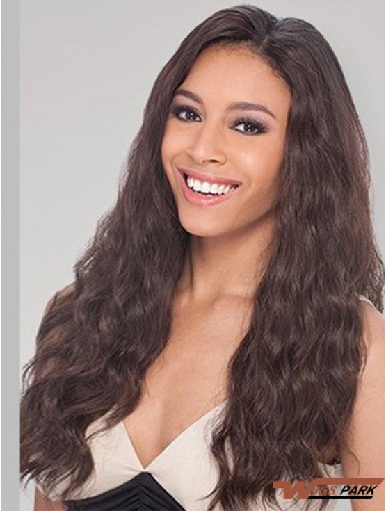 Brown Long Perfect Wavy Without Bangs Lace Wigs