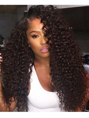 Curly Remy Real Hair 20 inch Without Bangs Black 360 Lace Wigs