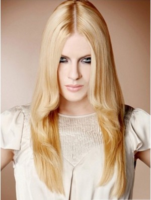 22 inch Straight Blonde 100% Hand Tied Synthetic Mono Cap Wigs