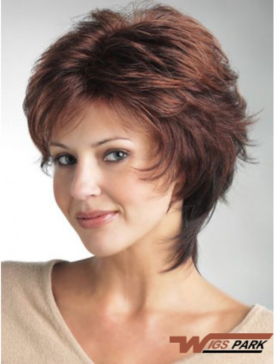 Monofilament Ladies Wigs With Synthetic Wavy Style Layered Cut