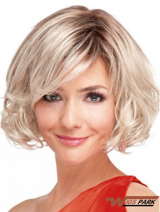 Blonde Wavy Chin Length Bobs 100% Hand-tied Cheap Wigs For Sale