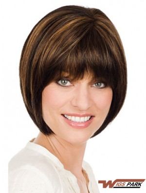 Cheapest Brown Chin Length Straight Bobs Monofilament Wigs