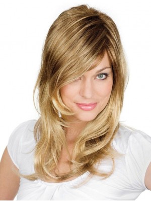 Online Blonde Wavy With Bangs Monofilament Long Wigs