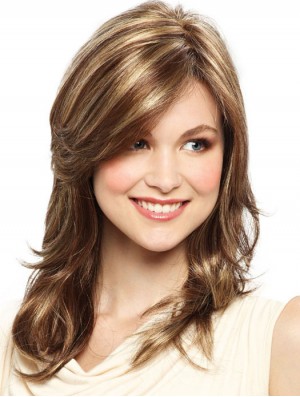 Blonde 15 inch Soft Shoulder Length Straight Layered Lace Wigs