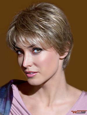 Short Straight Layered Blonde Hairstyles 100% Hand-tied Wigs