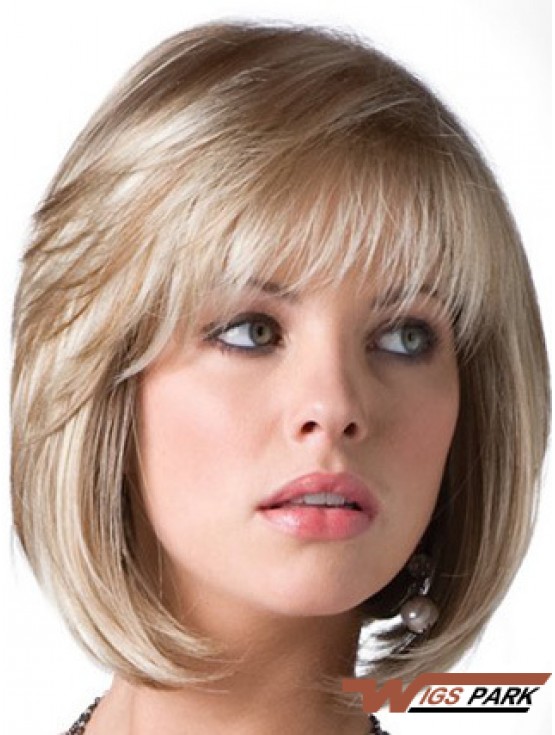 Blonde Bob Wig With Fringe Chin Length Straight Style