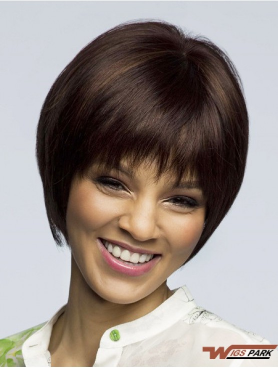 Straight Short Brown 8 inch 100% Hand-tied Fashion Bob Wigs