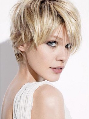 Short Blonde Wigs With Capless Straight Style Boycuts