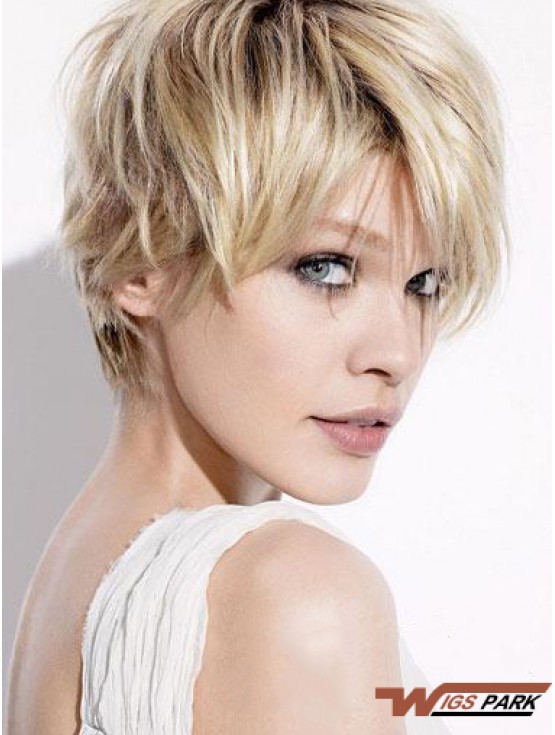 Short Blonde Wigs With Capless Straight Style Boycuts